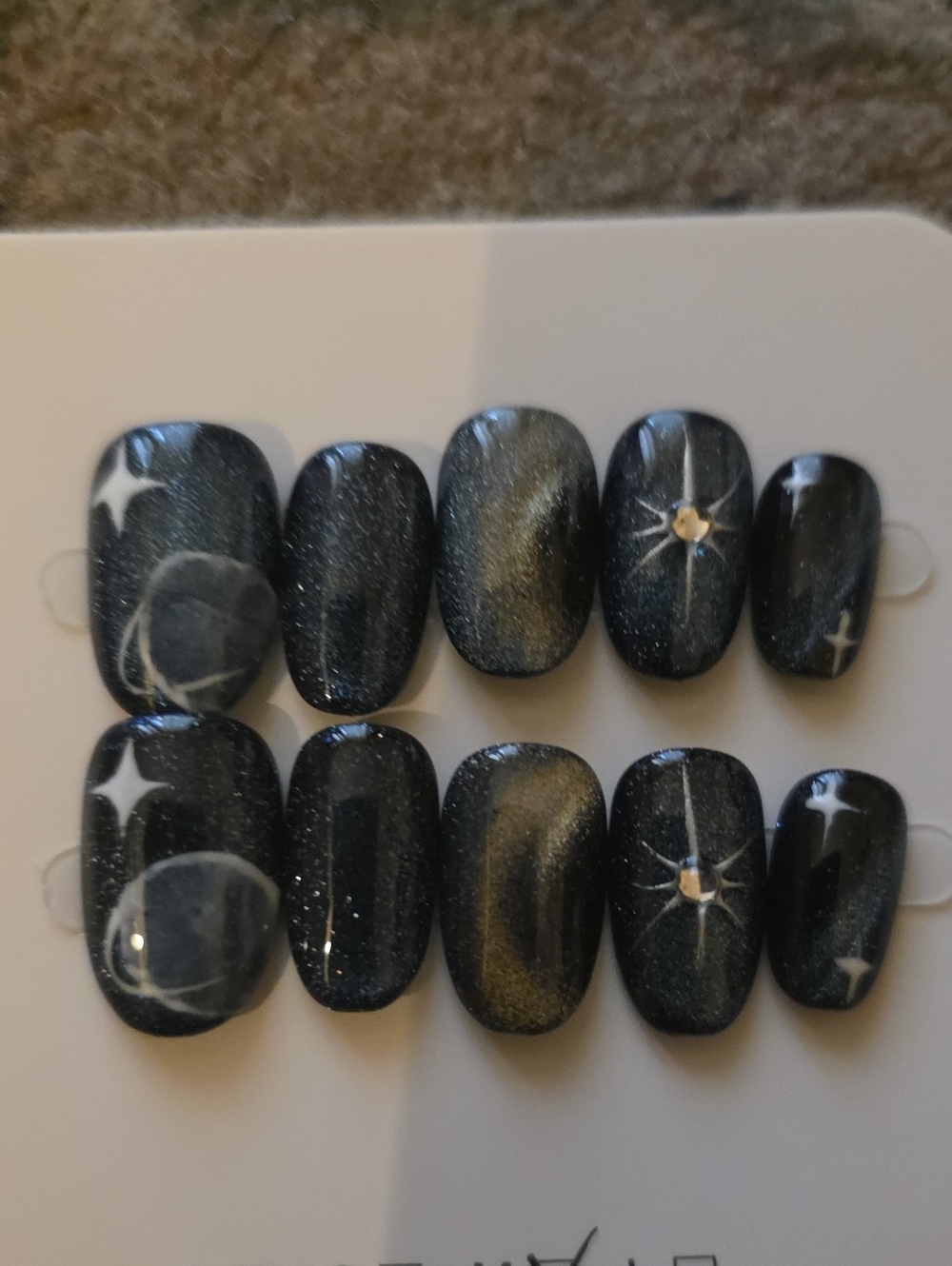 Blue Galaxy Press-On Nail Set with Rhinestone Accent Size 16569
